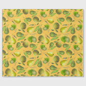 Groen fruit op oranje achtergrond cadeaupapier (Vlak)