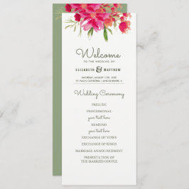 Groen | Fuchsia Floral Waterverf Wedding Programme Kaart