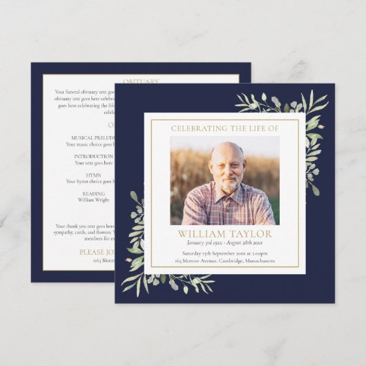 Groen Funeral Memorial Order Of Service Programma (Voorkant / Achterkant)