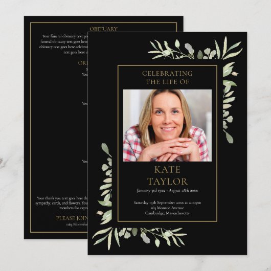 Groen Funeral Memorial Order Of Service Programma Programmakaart (Voorkant / Achterkant)