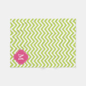 Groen & Fuschia Zigzag Patroon Monogram Fleece Deken (Voorkant (Horizontaal))