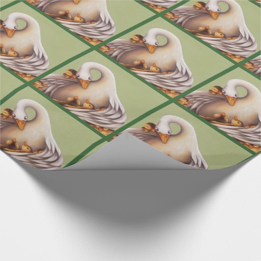 Groen gans en haar babykleding cadeaupapier (Hoek)
