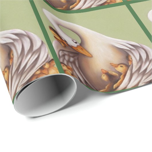Groen gans en haar babykleding cadeaupapier (Rol Hoek)