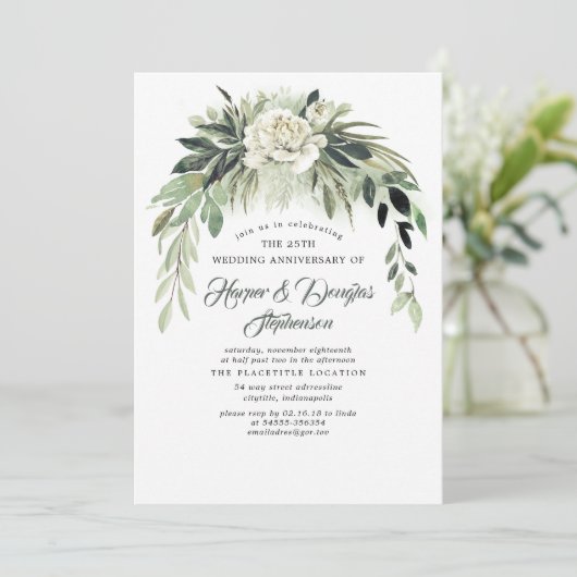 Groen Garland Elegant Bruiloft Jubileum Party Kaart (Staand voorkant)