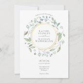 Groen Garland Goud Geometrische Foto Bruiloft Kaart (Voorkant)