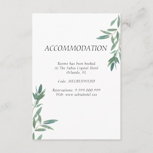 Groen gebladerte Accommodatie Bruiloft Enclosure K Informatiekaartje (Voorkant)