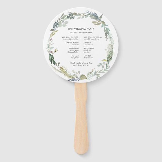 Groen gebladerte aquarel bruiloft ceremonie progra handwaaier (Achterkant)