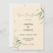 Groen gebladerte, beige ambachtdocument, sparen de kaart (Voorkant)