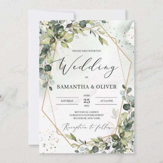 Groen gebladerte bladeren gouden geometrische brui kaart (Voorkant)