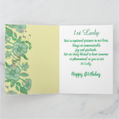 Groen gebladerte Bloemen Goud 1e Dame Verjaardag Kaart (Binnen)
