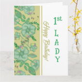 Groen gebladerte Bloemen Goud 1e Dame Verjaardag Kaart (Gele Bloem)