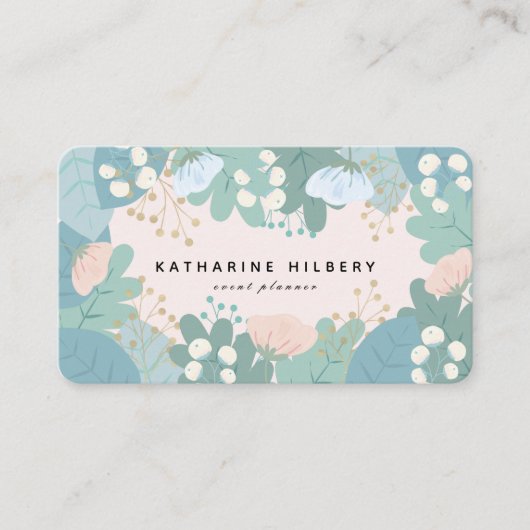 Groen gebladerte Bloemen Roze Visitekaartje (Voorkant)