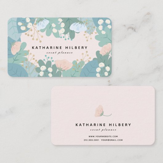 Groen gebladerte Bloemen Roze Visitekaartje (Voorkant / Achterkant)