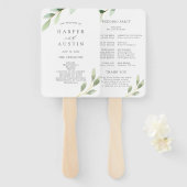 Groen gebladerte botanisch bruiloft programma handwaaier (Voorkant en achterkant)