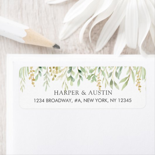 Groen gebladerte botanisch retouradres etiket (Insitu)