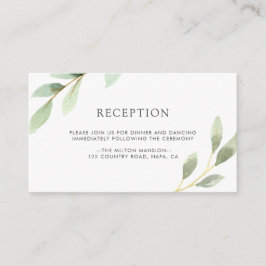 Groen gebladerte botanische bruiloft receptie informatiekaartje