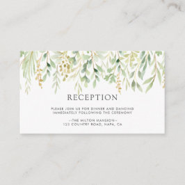 Groen gebladerte botanische bruiloft receptie informatiekaartje