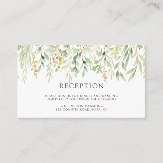 Groen gebladerte botanische bruiloft receptie informatiekaartje (Voorkant)