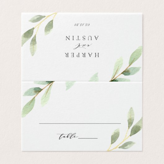 Groen gebladerte Botanische Bruiloft Tafel Plaats  Kaart (Buitenkant ongevouwen)