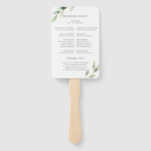 Groen gebladerte botanische krans bruiloft program handwaaier (Achterkant)