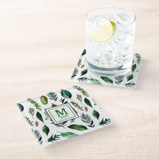 Groen gebladerte botanische Natuur gepersonaliseer Glazen Onderzetter (Schuin)