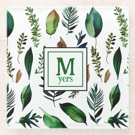Groen gebladerte botanische Natuur gepersonaliseer Glazen Onderzetter (Voorkant)
