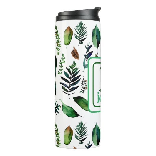 Groen gebladerte botanische Natuur gepersonaliseer Thermosbeker (Gedraaid links)