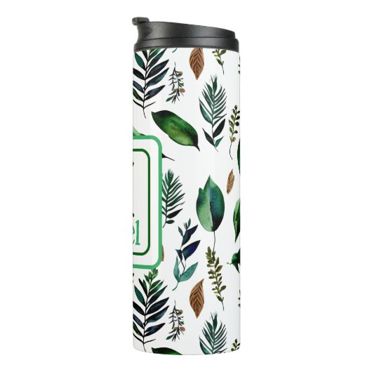 Groen gebladerte botanische Natuur gepersonaliseer Thermosbeker (Geroteerd rechts)