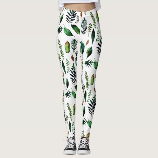 Groen gebladerte Botanische Natuur Leggings (Voorkant)