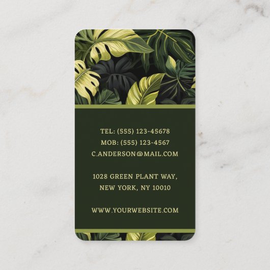 Groen gebladerte botanische tuinarchitect visitekaartje (Achterkant)
