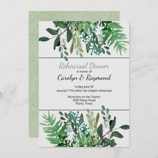 Groen gebladerte bruiloft repetitie diner kaart (Voorkant / Achterkant)