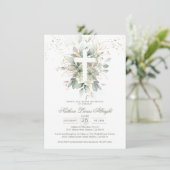 Groen gebladerte Cross Baby doopuitnodiging Kaart (Staand voorkant)