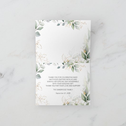 Groen gebladerte doopsel foto Dank u kaart (Binnen)