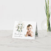 Groen gebladerte doopsel foto Dank u kaart (Voorkant)