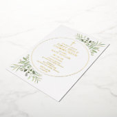Groen gebladerte eerste heilige communie goud folie uitnodiging (Gedraaid)