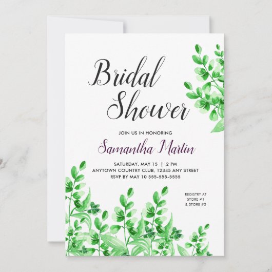 Groen gebladerte en pruim | kalligrafie-Vrijgezell Kaart (Voorkant)