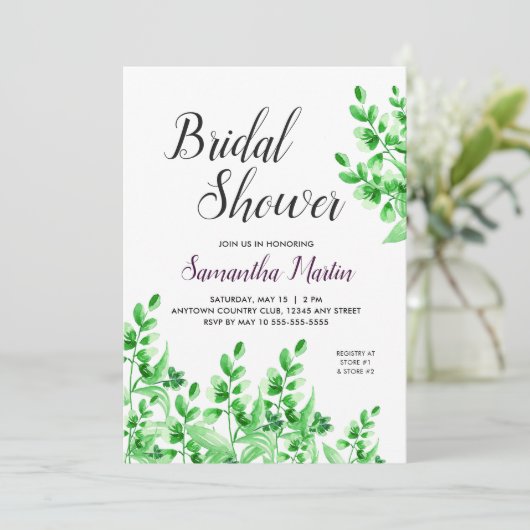 Groen gebladerte en pruim | kalligrafie-Vrijgezell Kaart (Staand voorkant)