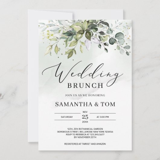 Groen gebladerte eucalyptus boho bruiloft brunch kaart (Voorkant)