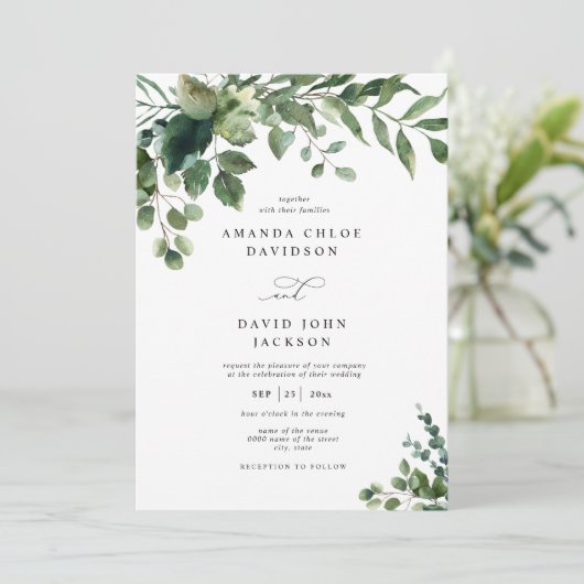 Groen gebladerte Eucalyptus Elegant rustieke bruil Kaart (Staand voorkant)