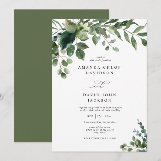 Groen gebladerte Eucalyptus Elegant rustieke bruil Kaart (Voorkant / Achterkant)