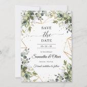 Groen gebladerte eucalyptus laat goud achter behal save the date (Voorkant)