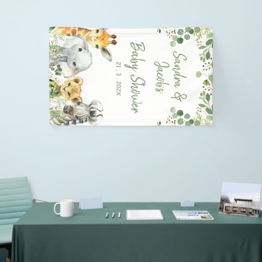 Groen gebladerte Eucalyptus Safari Baby shower Spandoek (Beurs)