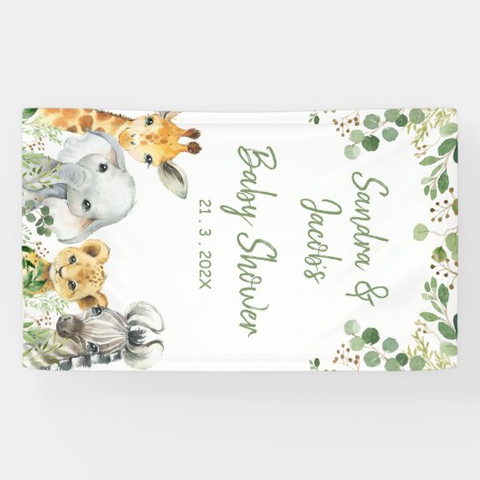 Groen gebladerte Eucalyptus Safari Baby shower Spandoek (Horizontaal)