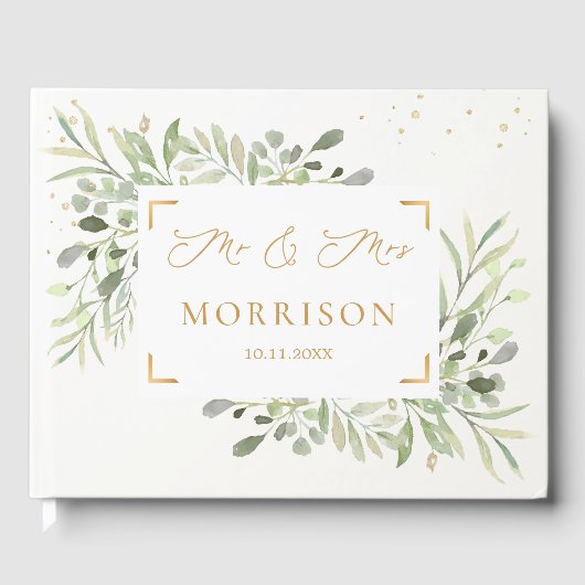 Groen gebladerte Eucalyptus verlaat bruiloft Gastenboek (Voorkant)