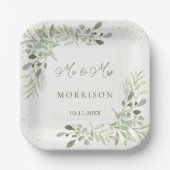 Groen gebladerte Eucalyptus verlaat bruiloft Papieren Bordje (Voorkant)