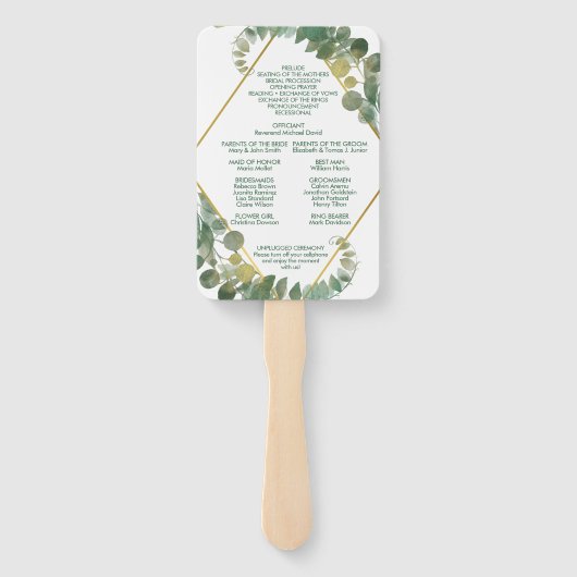 Groen gebladerte gouden diamant Lijst bruiloft pro Handwaaier (Achterkant)