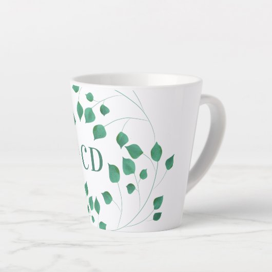 Groen gebladerte groen monogram latte mok (Rechterhoek)