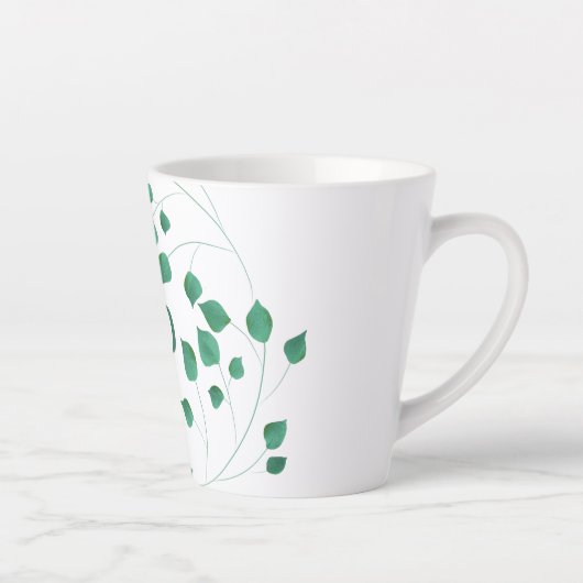 Groen gebladerte groen monogram latte mok (Rechts)