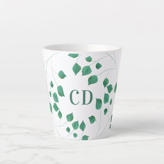 Groen gebladerte groen monogram latte mok (Voorkant)