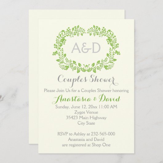 Groen gebladerte initialen bruiloft koppels douche kaart (Voorkant / Achterkant)
